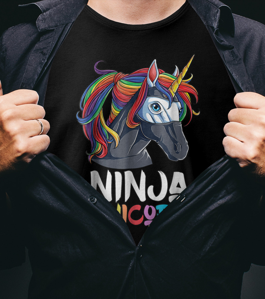 Ninja Unicorn Rainbow Girls Martial Arts T-Shirt