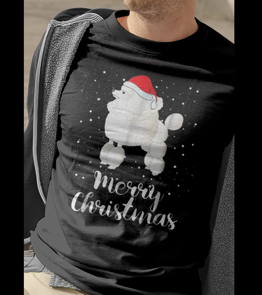 Merry Christmas Poodle Funny Santa Hat Matching Family Group T-Shirt