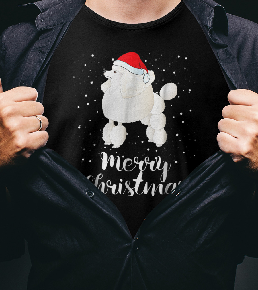 Merry Christmas Poodle Funny Santa Hat Matching Family Group T-Shirt