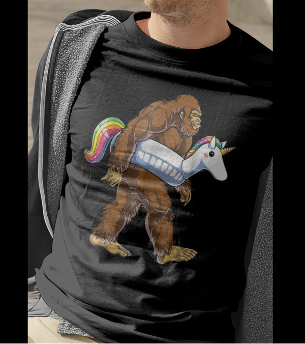 Sasquatch With Unicorn Float Pool Party Bigfoot T-Shirt