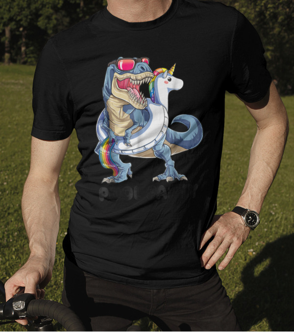 Pool Party Dinosaur Unicorn Rex Float Sunglasses T-Shirt