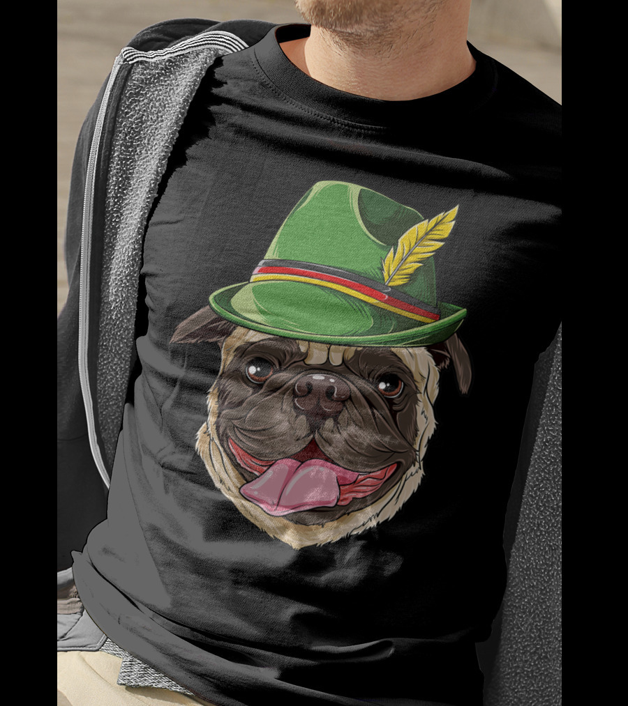 Pug Oktoberfest Pugtoberfest Boys Lederhosen Hat T-Shirt