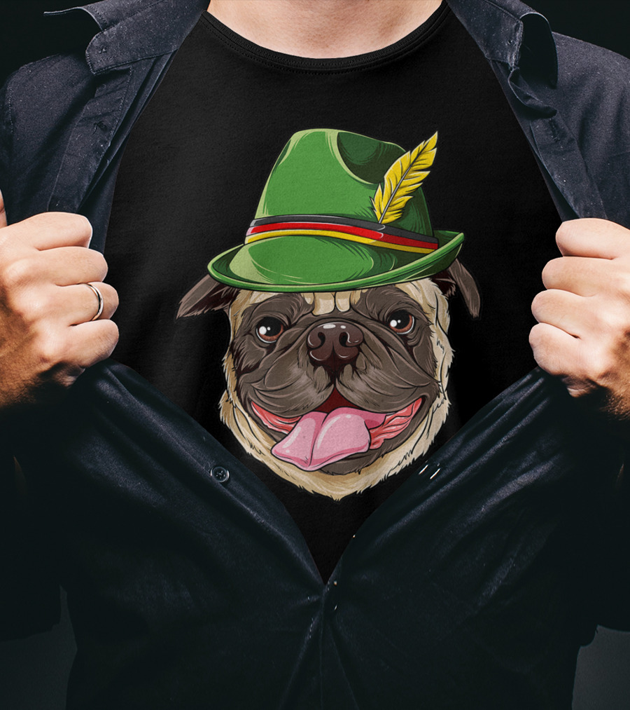 Pug Oktoberfest Pugtoberfest Boys Lederhosen Hat T-Shirt