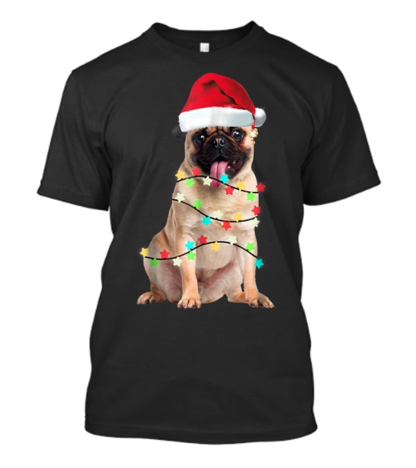 Pug Santa Christmas Light Wrapping Festive Holiday Hat T-Shirt