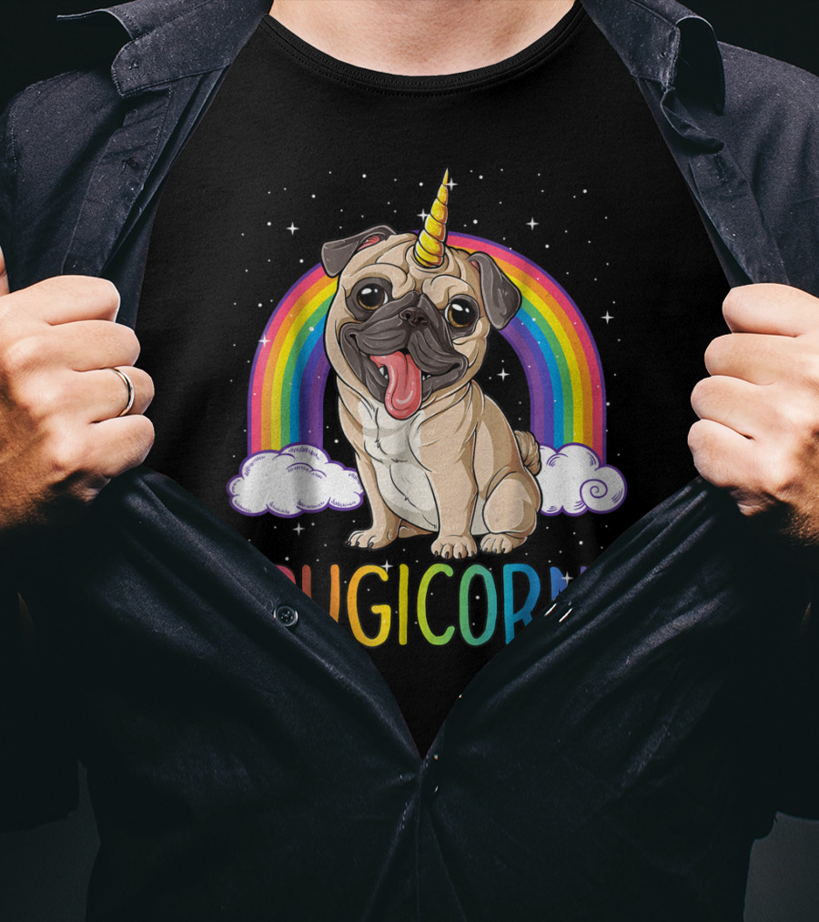 Pugicorn Pug Unicorn Kids Women Rainbow Galaxy T-Shirt
