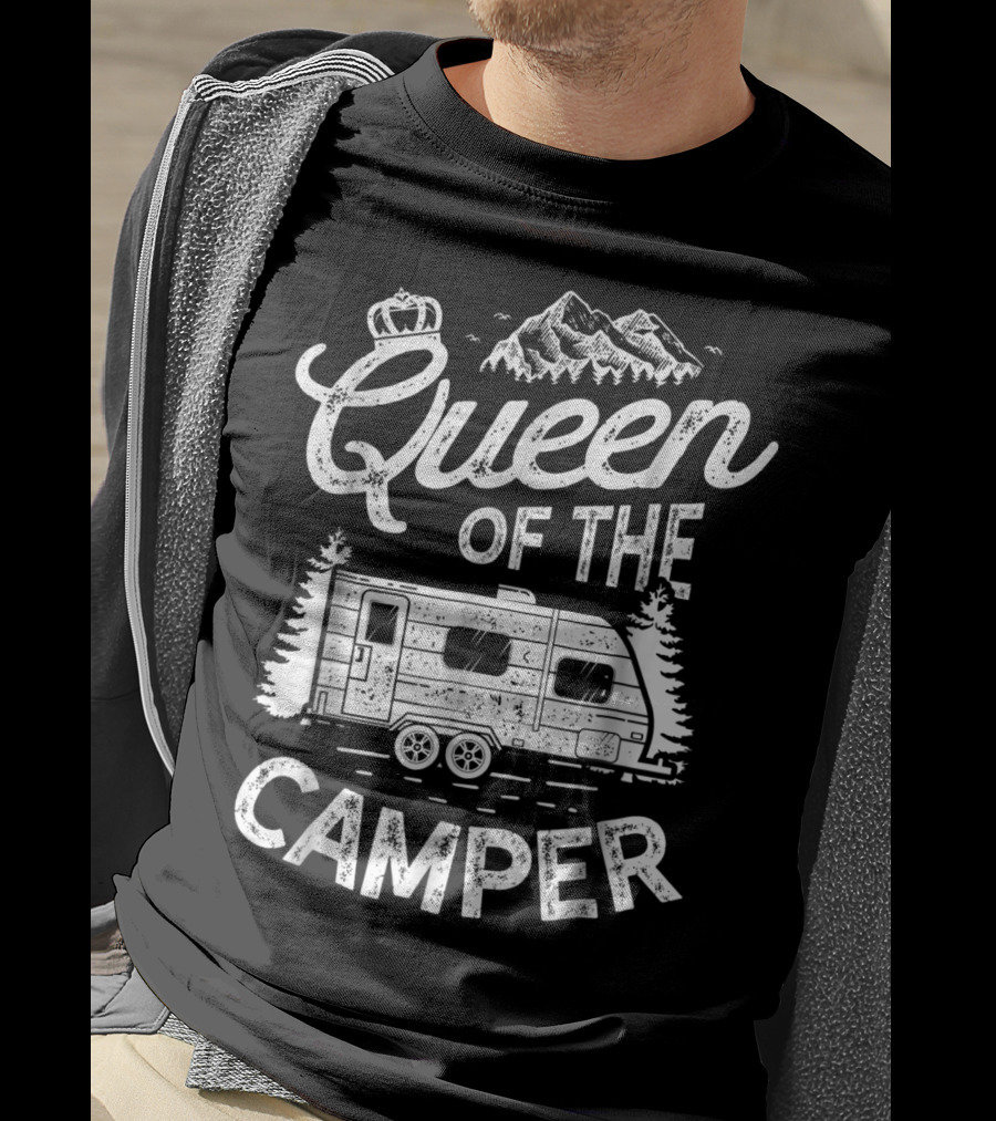 Queen Of The Camper Outdoor Camping Camper Mountain Adventure T-Shirt