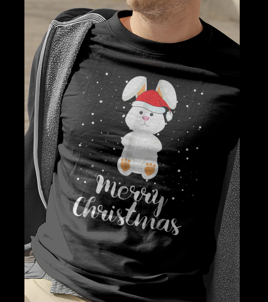 Merry Christmas Rabbit Funny Santa Hat Matching Family Group T-Shirt