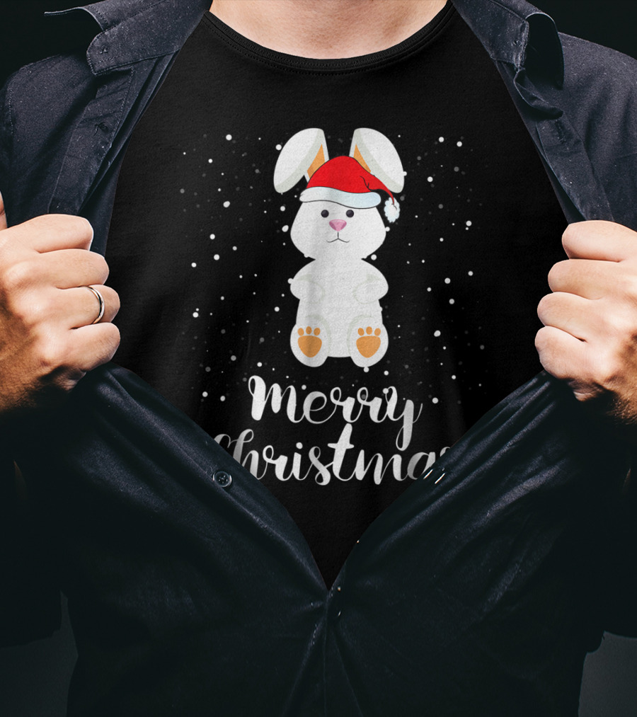 Merry Christmas Rabbit Funny Santa Hat Matching Family Group T-Shirt