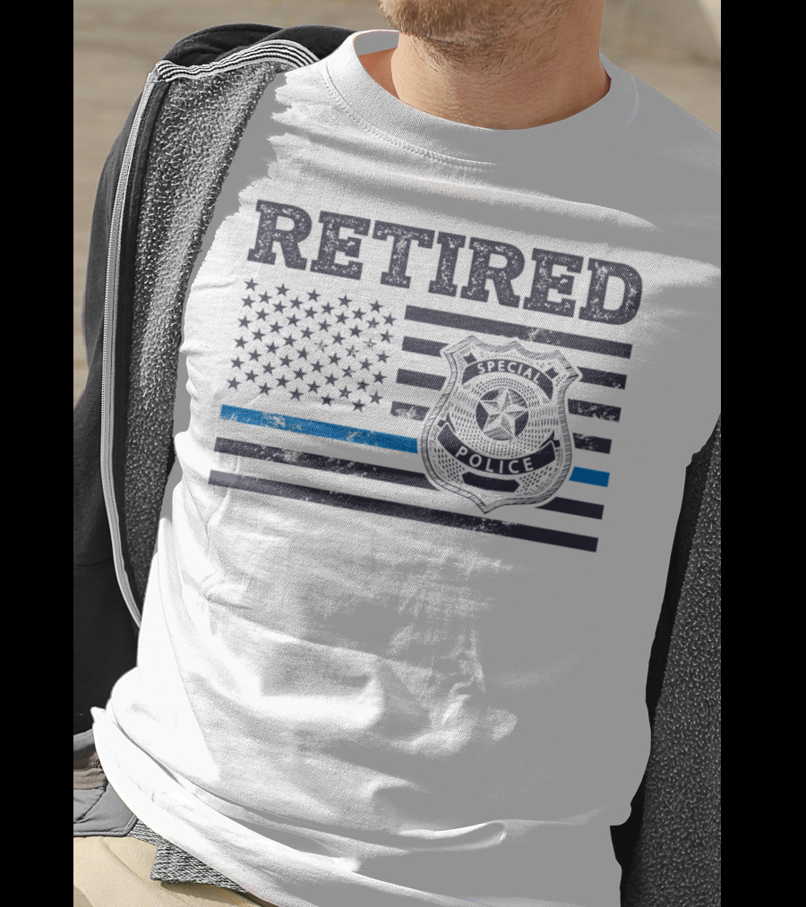 Retied Special Police Badge Thin Blue Line American Flag T-Shirt