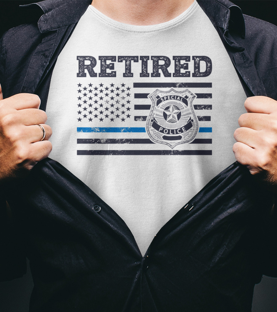 Retied Special Police Badge Thin Blue Line American Flag T-Shirt