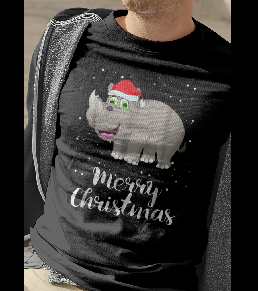 Merry Christmas Rhinoceros Santa Hat Family Group T-Shirt