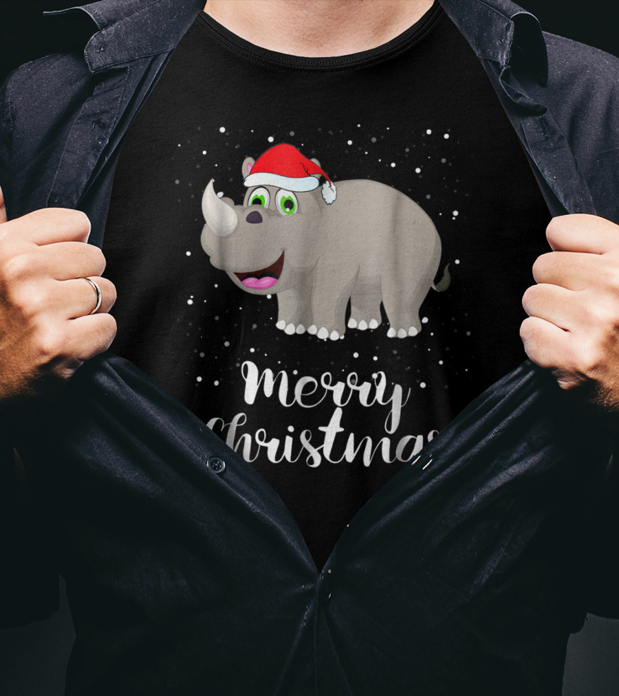 Merry Christmas Rhinoceros Santa Hat Family Group T-Shirt