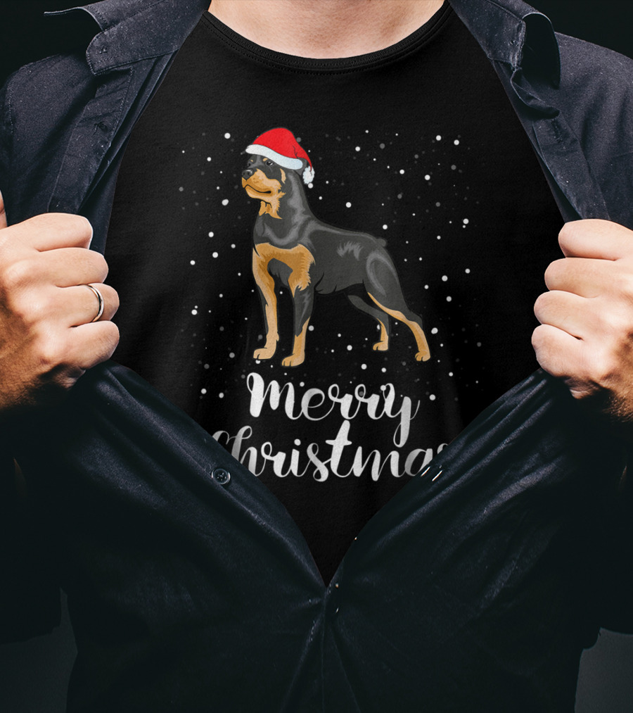 Merry Christmas Rottweiler Santa Hat Snowfest Matching Family Group T-Shirt
