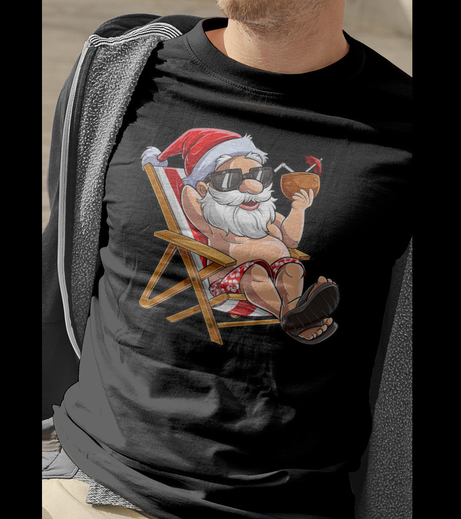 Santa Enjoying Summer Vibes With A Coconut Drink T-Shirt