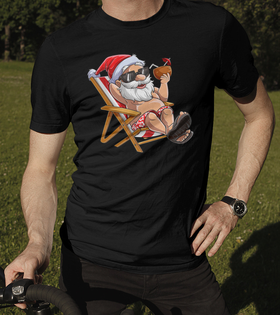 Santa Enjoying Summer Vibes With A Coconut Drink T-Shirt