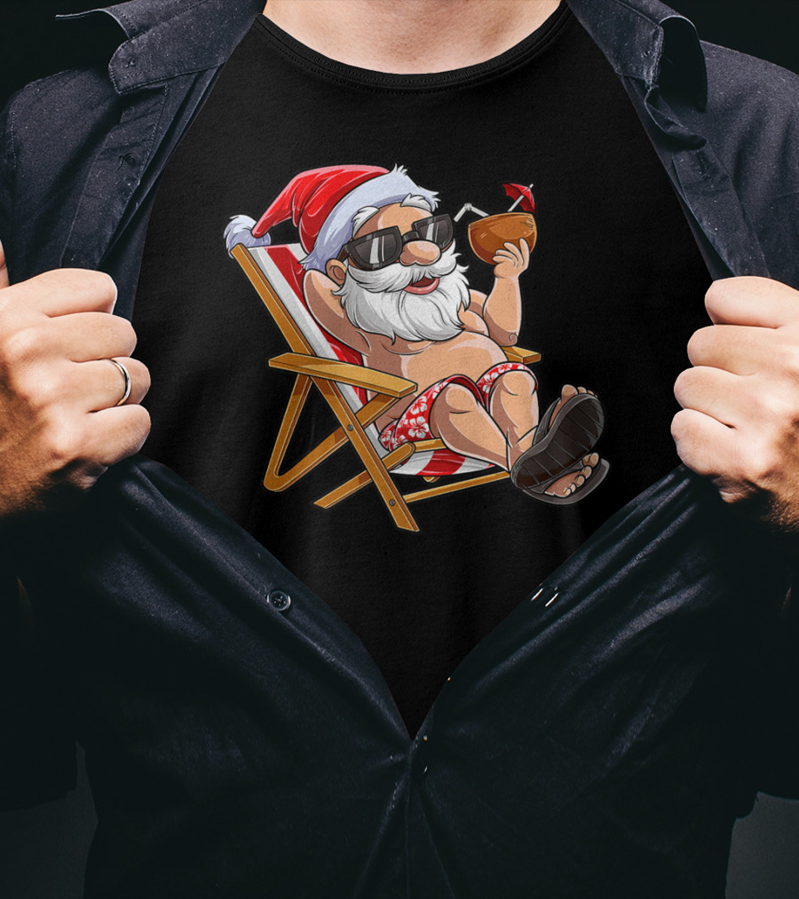Santa Enjoying Summer Vibes With A Coconut Drink T-Shirt