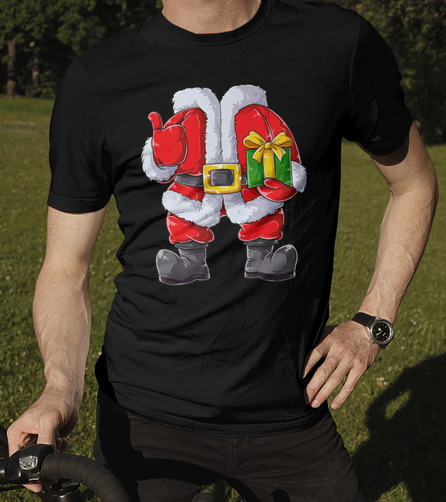 Santa Claus Costume With Gift Holiday Boys Christmas T-Shirt