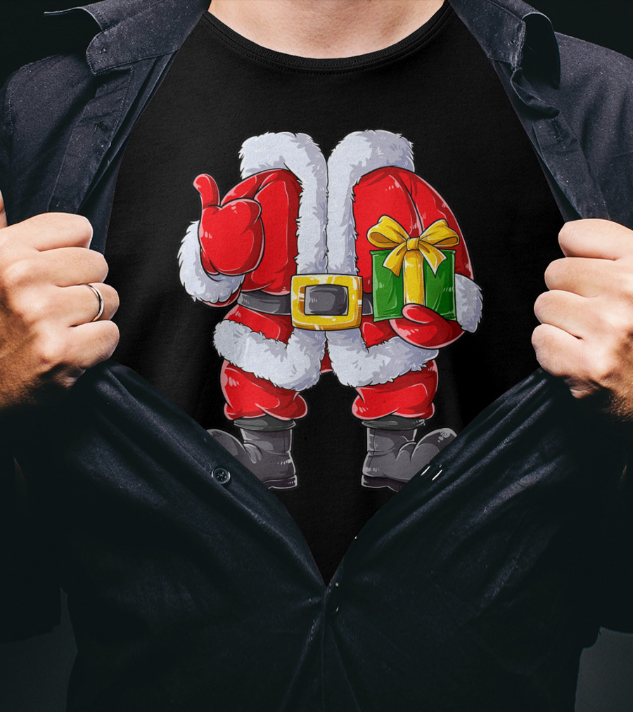 Santa Claus Costume With Gift Holiday Boys Christmas T-Shirt