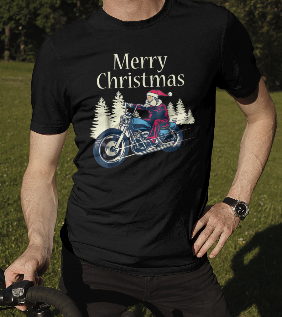 Merry Christmas Santa Claus Riding Motorcycle T-Shirt