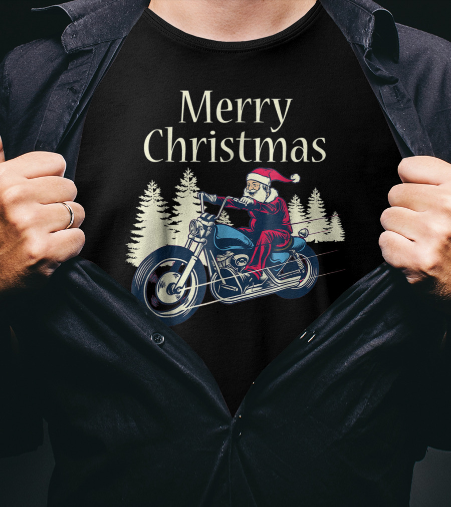 Merry Christmas Santa Claus Riding Motorcycle T-Shirt