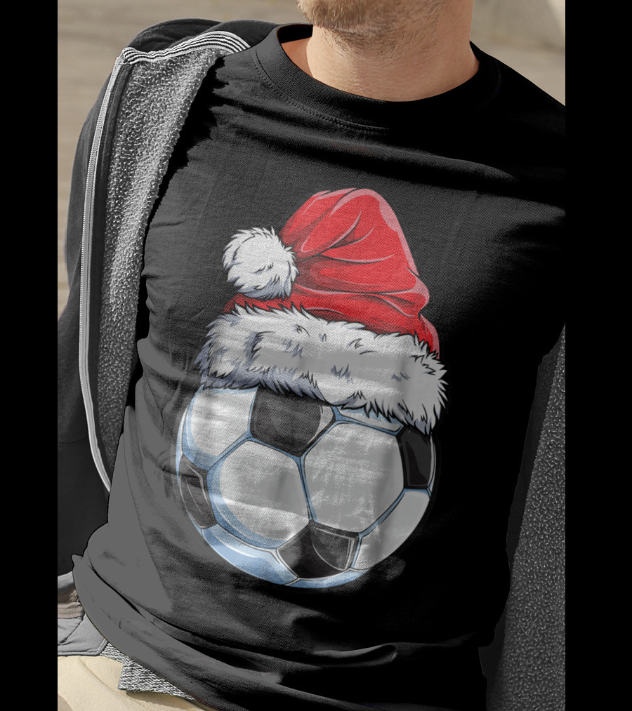 Santa Hat On Soccer Ball Christmas Xmas T-Shirt