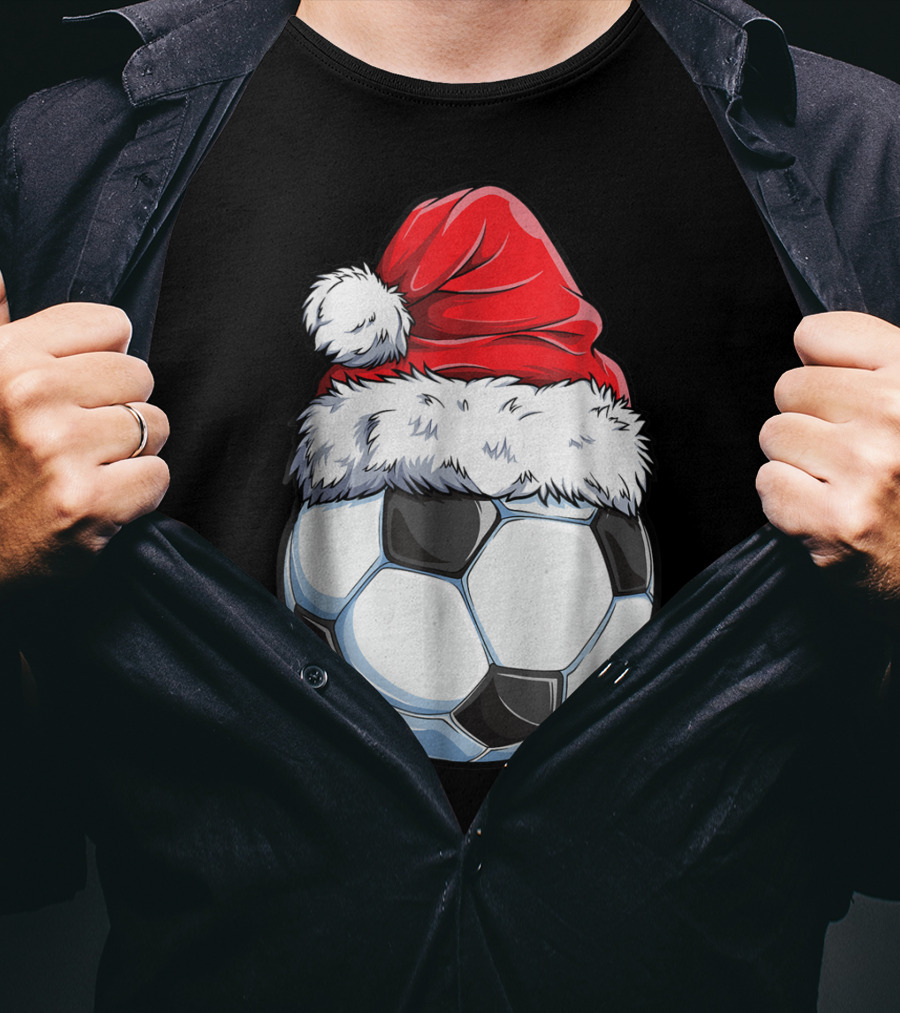 Santa Hat On Soccer Ball Christmas Xmas T-Shirt