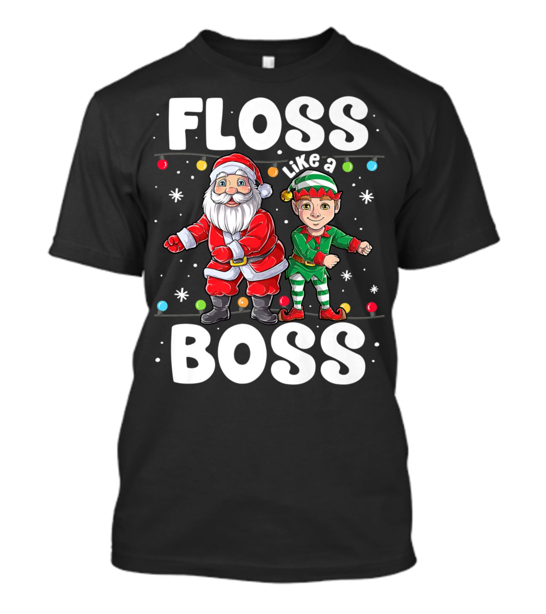Floss Like A Boss Santa Elf Dance Christmas Lights T-Shirt