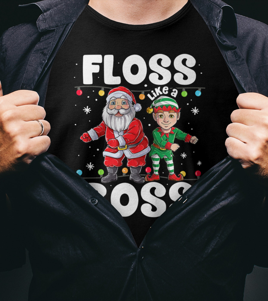 Floss Like A Boss Santa Elf Dance Christmas Lights T-Shirt