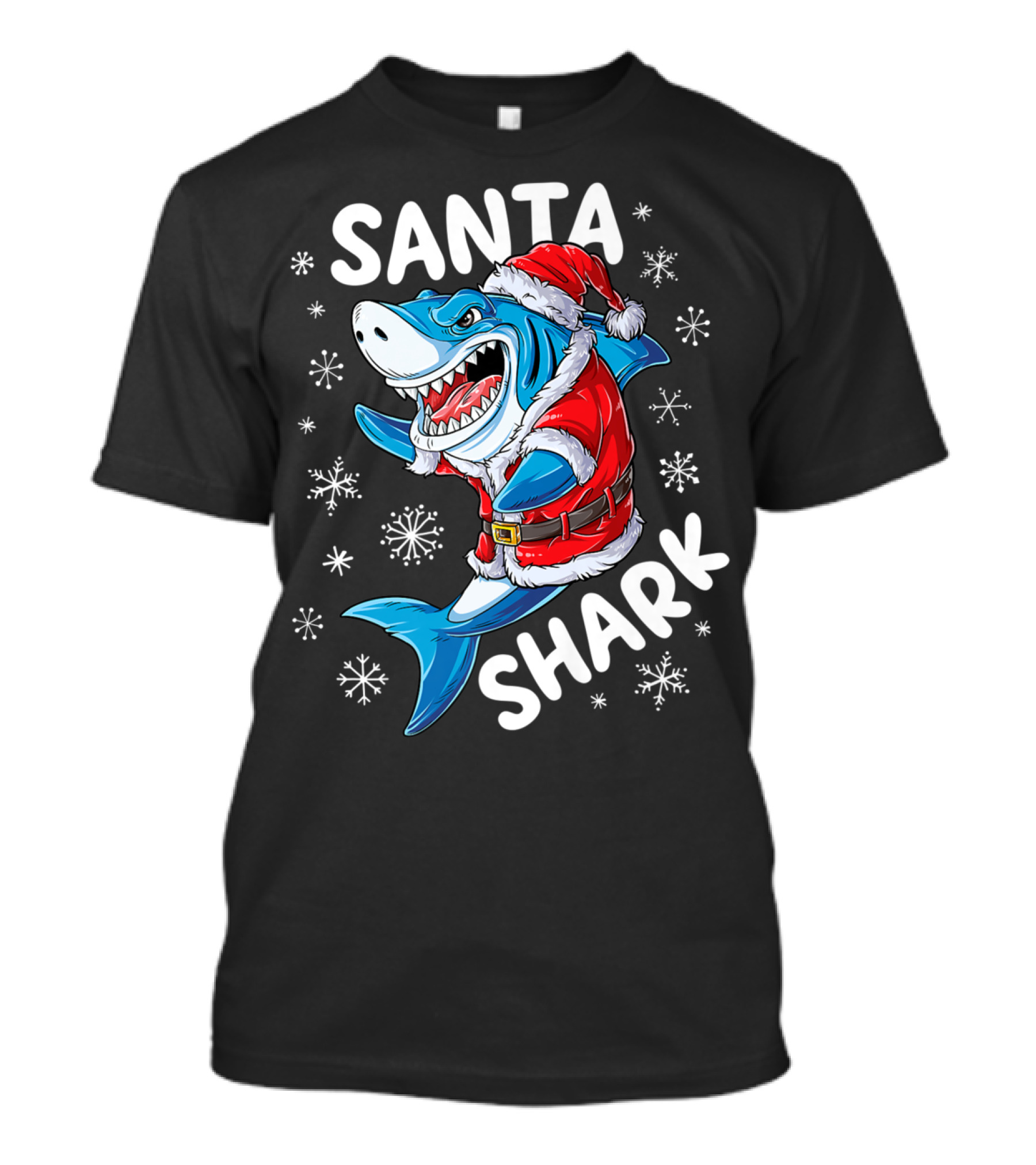 Santa Shark Holiday Cheer Snowflakes T-Shirt