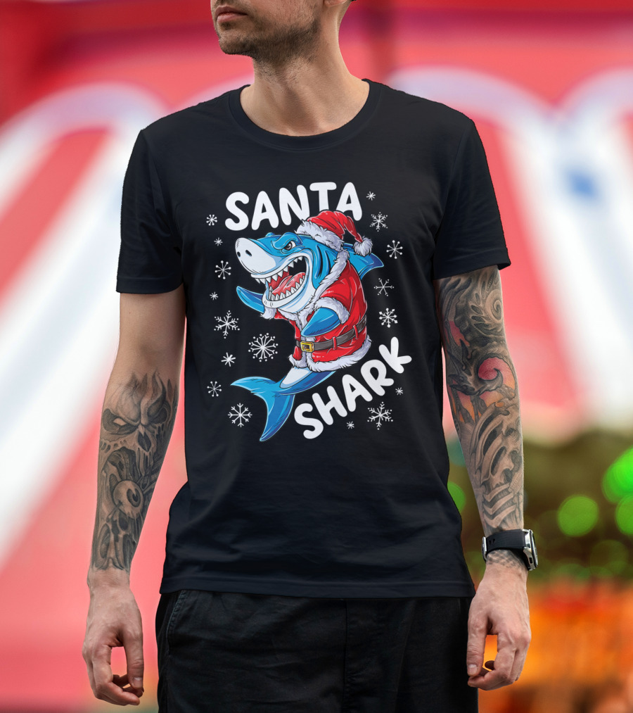 Santa Shark Holiday Cheer Snowflakes T-Shirt