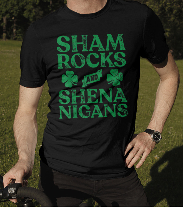 SHAMROCKS AND SHENANIGANS Clover Symbols Green St. Patrick's Day Fun T-Shirt