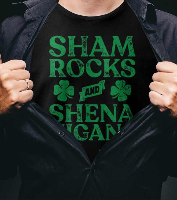 SHAMROCKS AND SHENANIGANS Clover Symbols Green St. Patrick's Day Fun T-Shirt