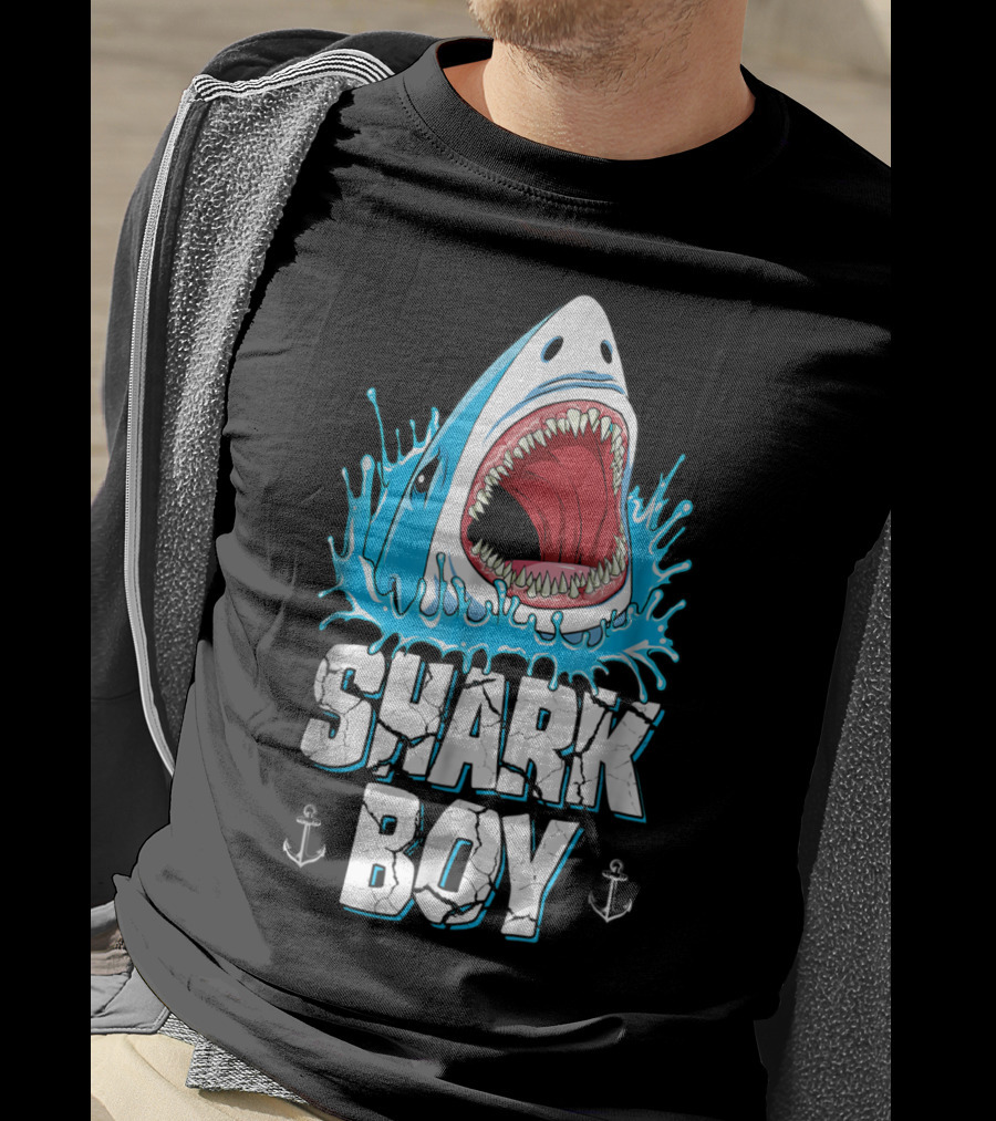 SHARK BOY Fierce Shark With Splashes And Anchors T-Shirt