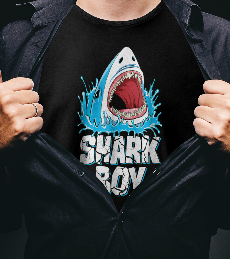 SHARK BOY Fierce Shark With Splashes And Anchors T-Shirt