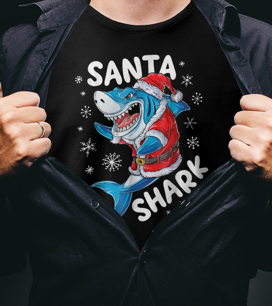 Santa Shark Christmas Boys Men T-Shirt