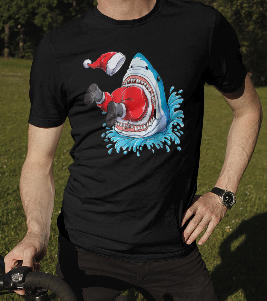 Merry Sharkmas Santa Claus Shark Christmas Holiday Fun T-Shirt