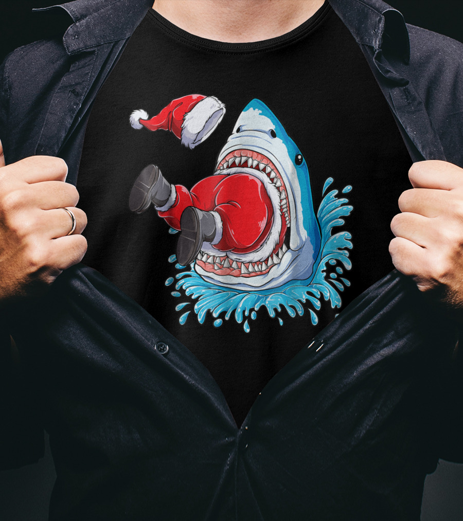 Merry Sharkmas Santa Claus Shark Christmas Holiday Fun T-Shirt