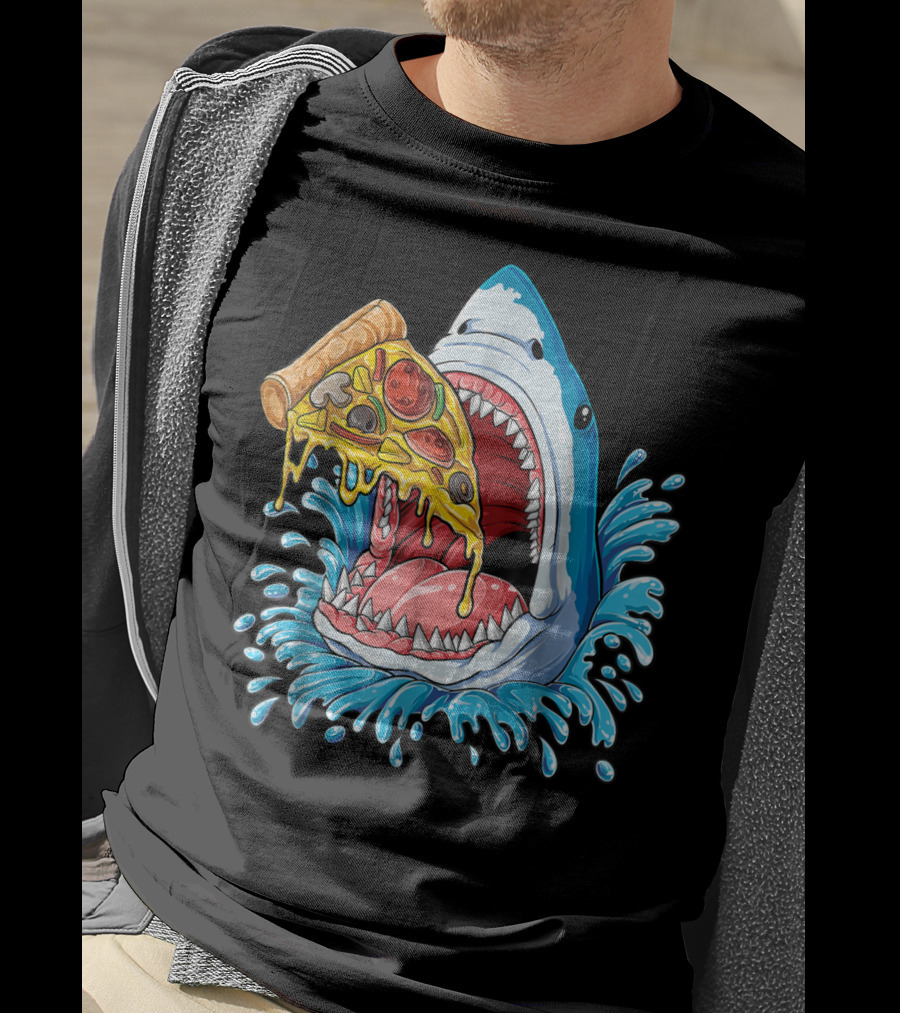 Shark Eating Pizza Splash Kids Boys Food Lovers T-Shirt