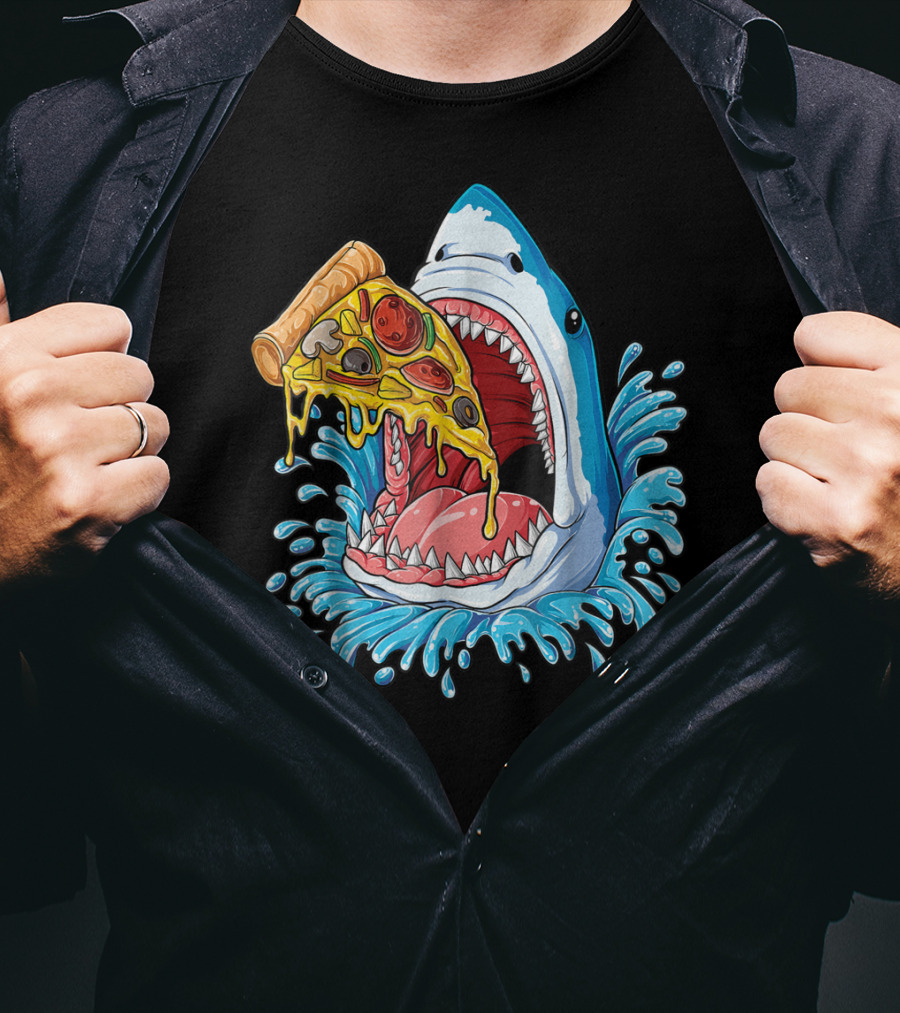 Shark Eating Pizza Splash Kids Boys Food Lovers T-Shirt