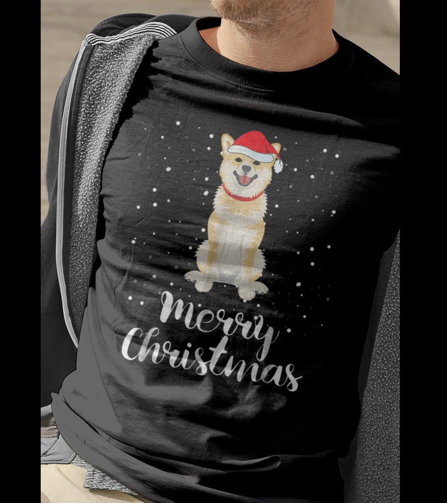 Merry Christmas Shiba Inu With Santa Hat Matching Family Group T-Shirt