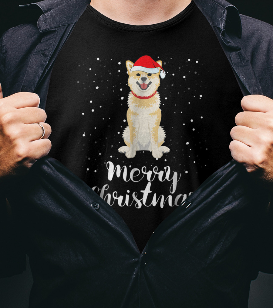 Merry Christmas Shiba Inu With Santa Hat Matching Family Group T-Shirt