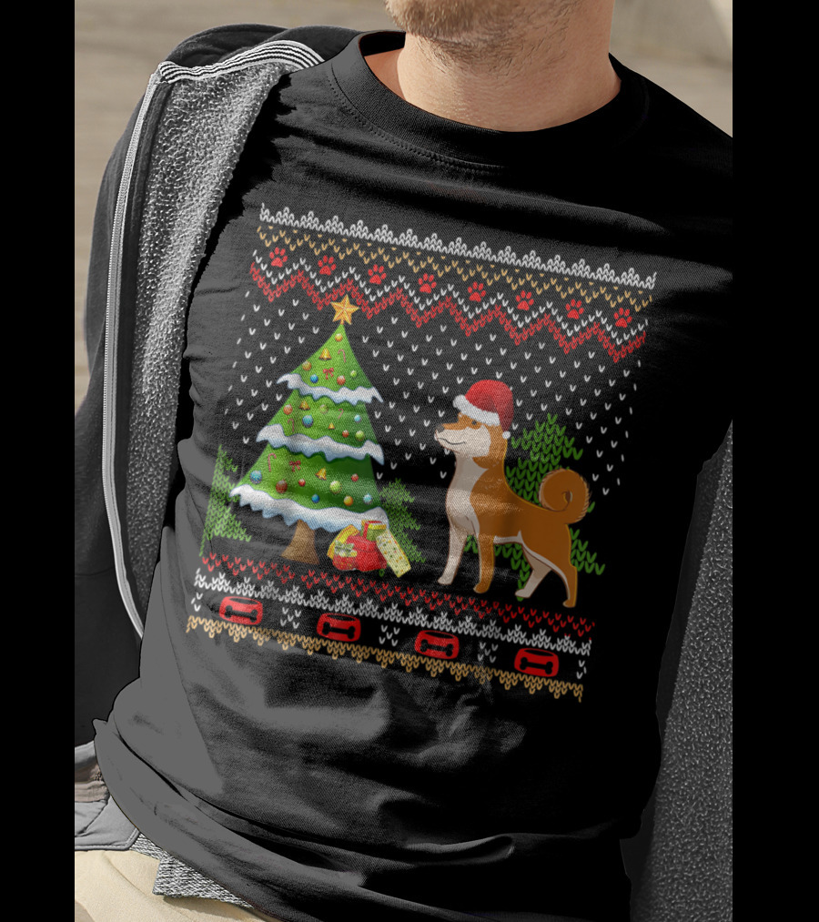 Shiba Inu Santa Christmas Tree Presents UglyDog T-Shirt
