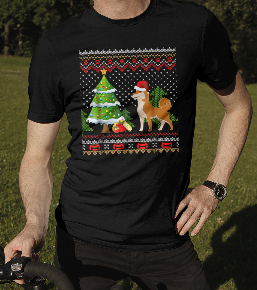 Shiba Inu Santa Christmas Tree Presents UglyDog T-Shirt