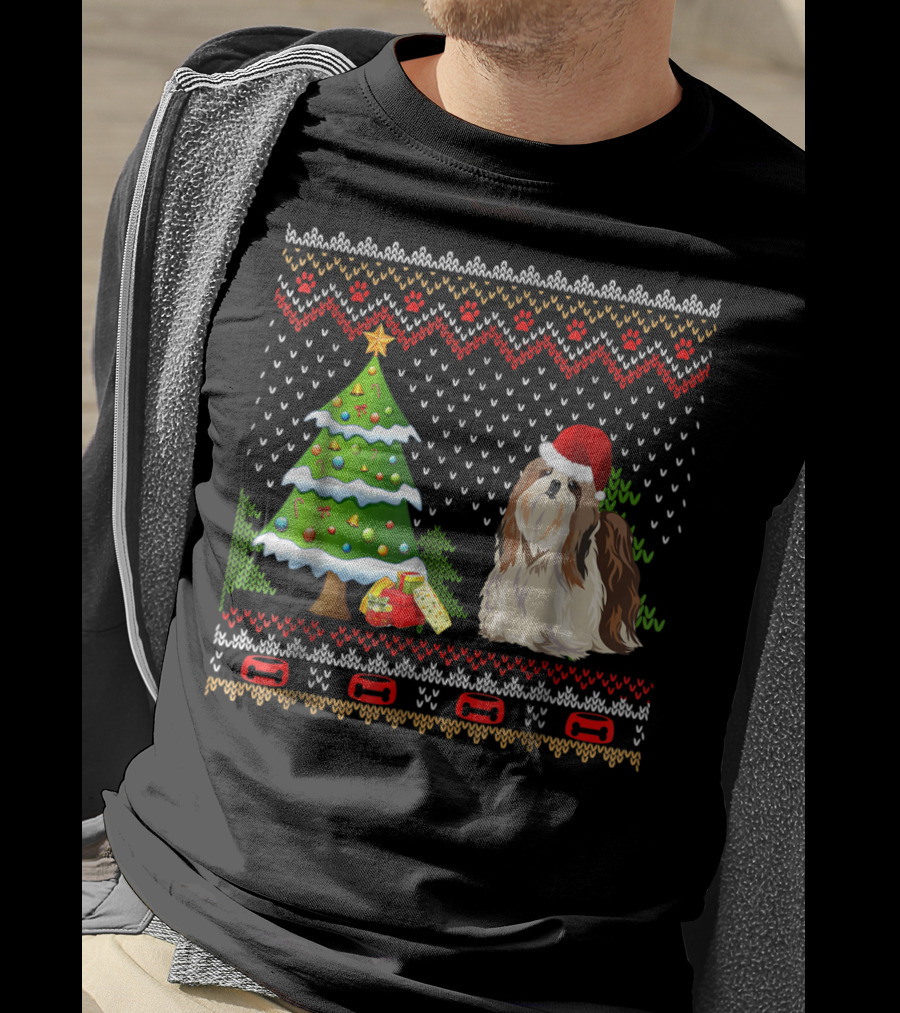 Shih Tzu Santa Christmas Ugly Dog Sweater Tree T-Shirt