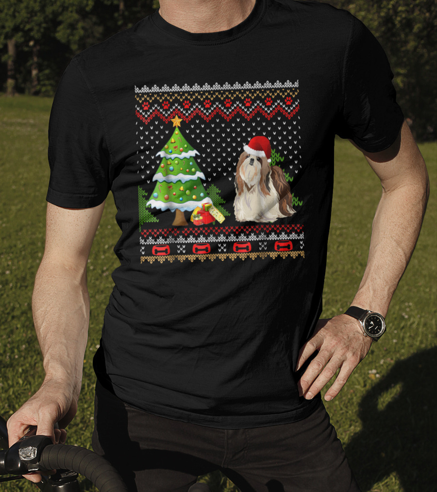Shih Tzu Santa Christmas Ugly Dog Sweater Tree T-Shirt