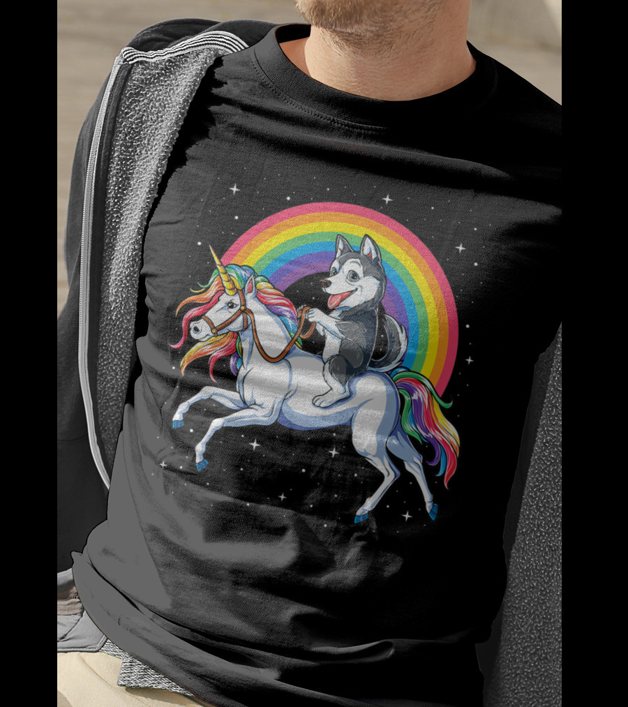 Siberian Husky Riding Rainbow Unicorn In Space Galaxy MK Women's T-Shirt