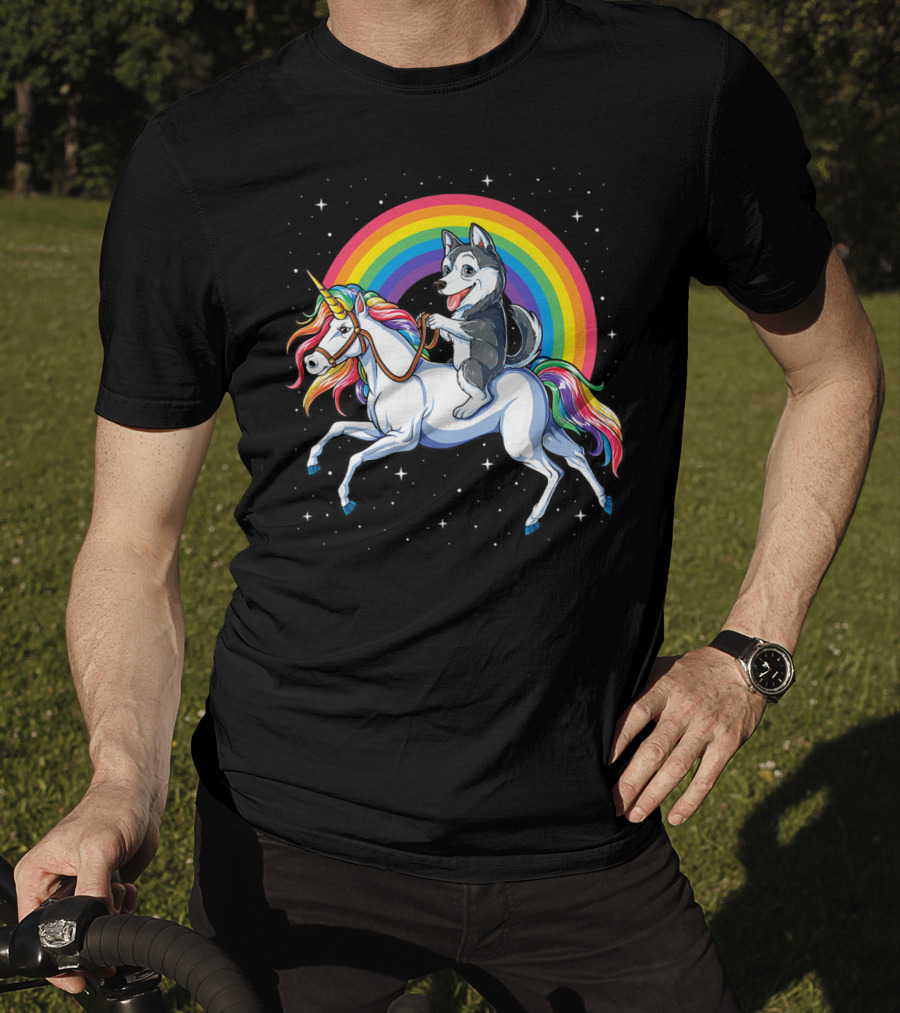 Siberian Husky Riding Rainbow Unicorn In Space Galaxy MK Women's T-Shirt