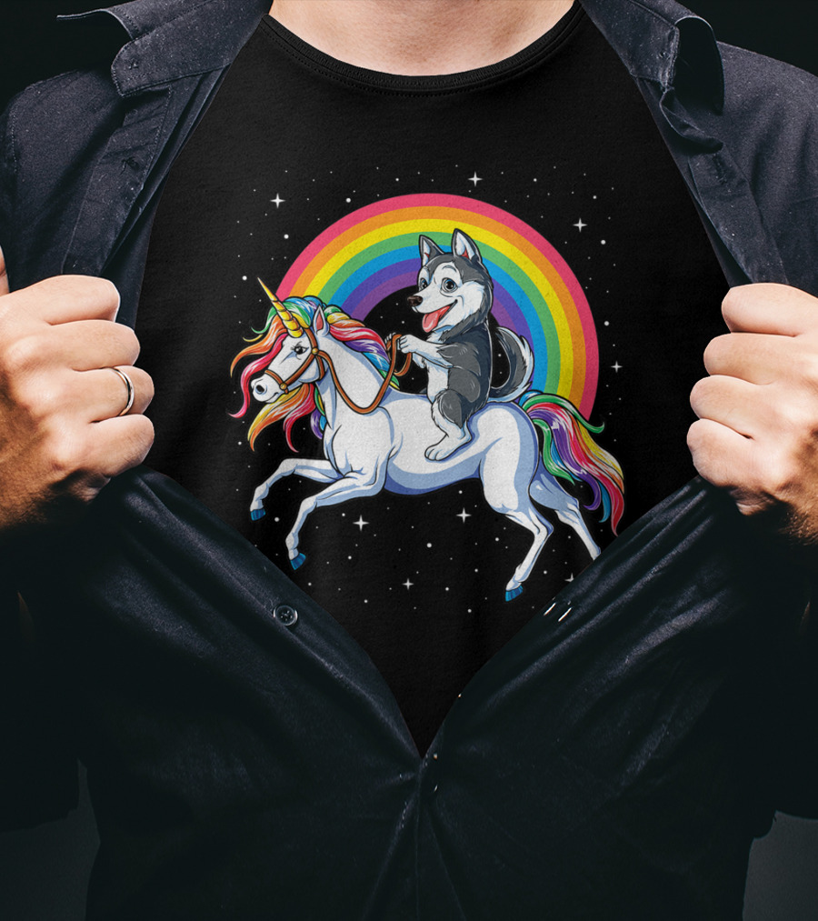 Siberian Husky Riding Rainbow Unicorn In Space Galaxy MK Women's T-Shirt