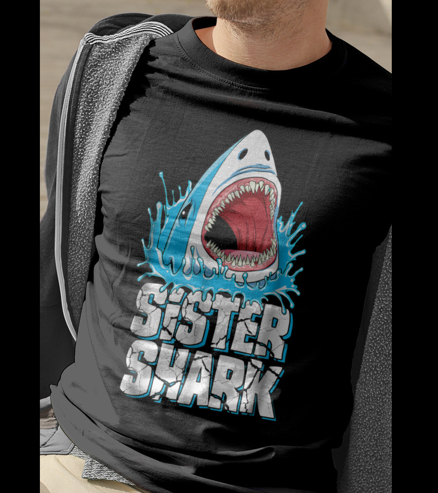 Sister Shark Family Splashing Water Jaws Open T-Shirt