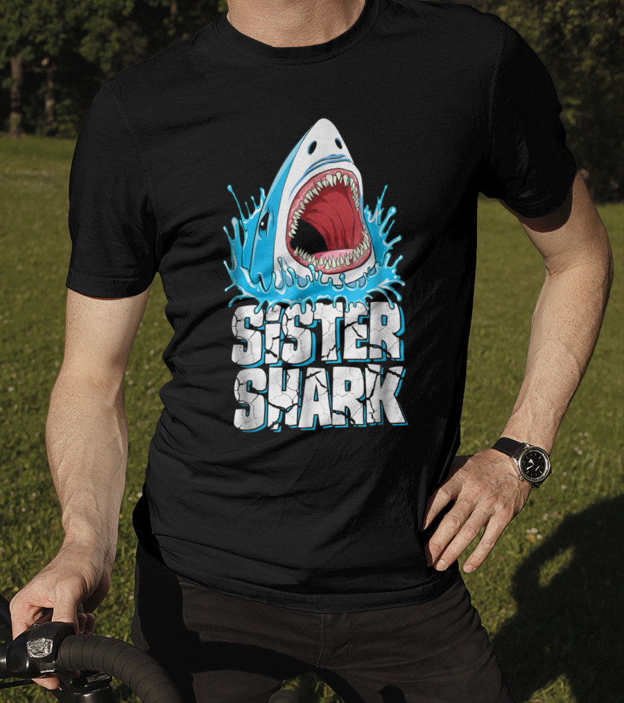 Sister Shark Family Splashing Water Jaws Open T-Shirt